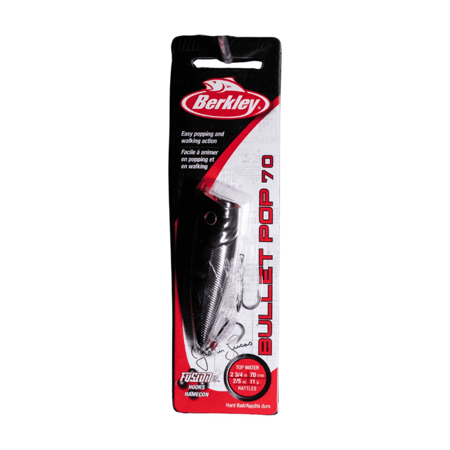 Berkley Bullet Pop Topwater Fishing Lure, Black Chrome, 2/5 oz