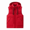 thumbnail image 5 of COSFO Red Puffer Vest for Men Removable Hood Cotton Coats Loose Fit Warm Zip Up Winter Sleeveless Mens Jacket, 5 of 5