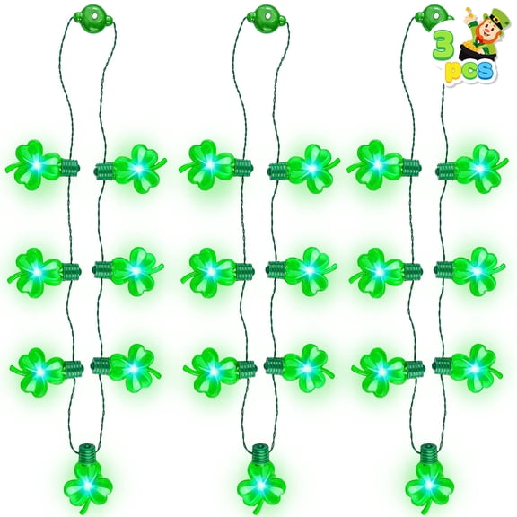 Joyfy 3 Pcs St. Patrick's Day Light Up Necklaces,Green Shamrock Bulb Necklace for Saint Patrick's Day Decorations Party Favor Supplies
