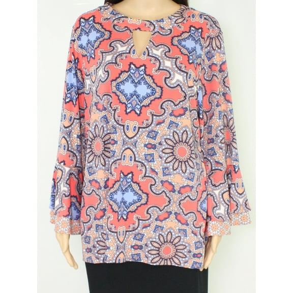 Womens Blouse Plus Medallion-Print Ruffle 1X