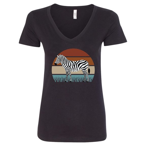 Inktastic Zebra Safari Animal Sunset Women's V-Neck T-Shirt
