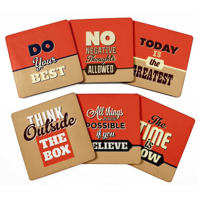 Inkdotpot Set of 6 Drink Coasters DecorativeNon,SlipCork Base4-inch Square PrintedCoastersEasy Clean- Motivational Quotes
