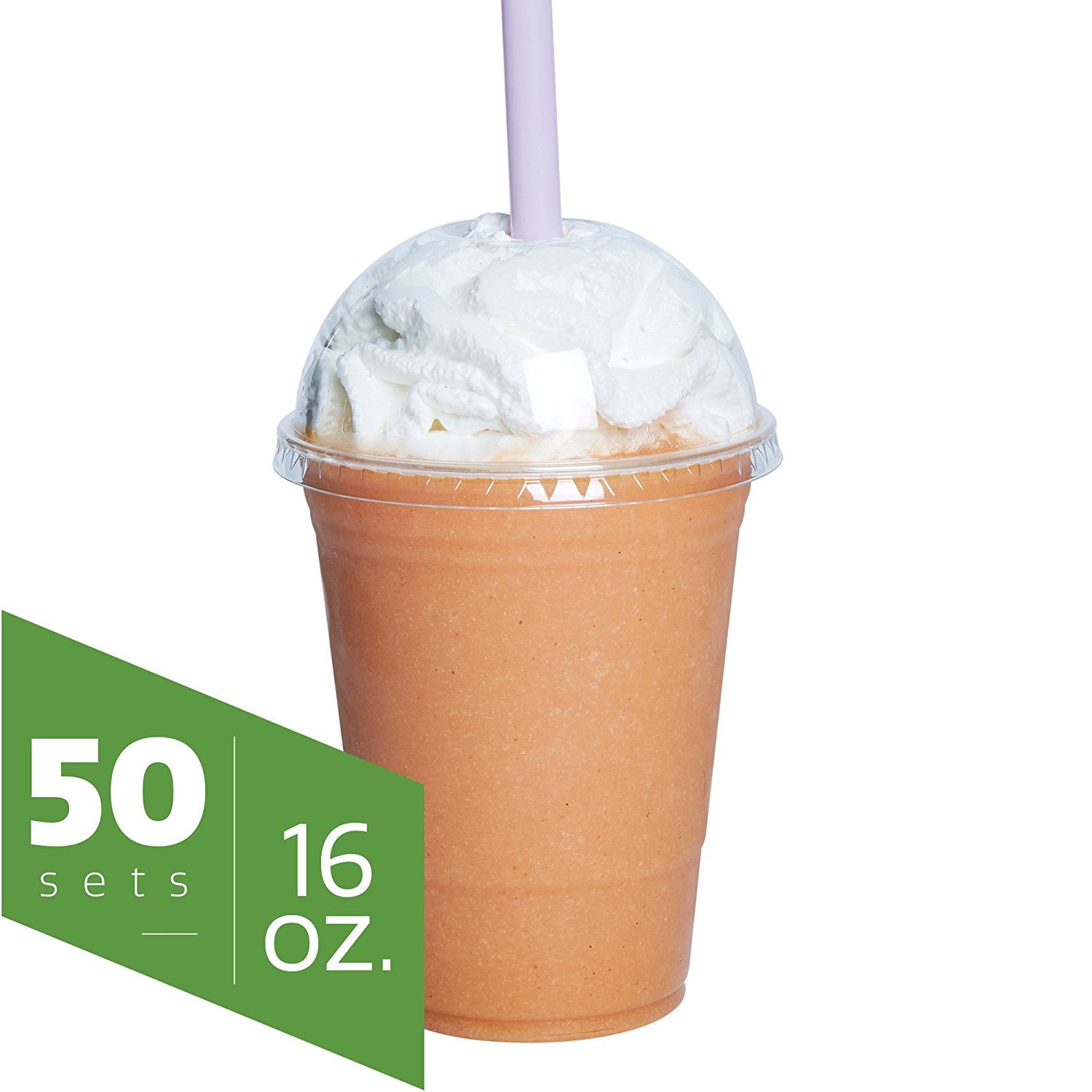 Comfy Package 16 oz. Crystal Clear Plastic Cups with Dome Lids [50 Sets