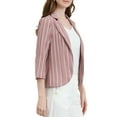 thumbnail image 4 of INSPIRE CHIC Blazer à Rayures pour Femme Manches 3/4 Décontracté Ouvert à l'Avant Revers Cranté Blazer L Rose Foncé, 4 of 7