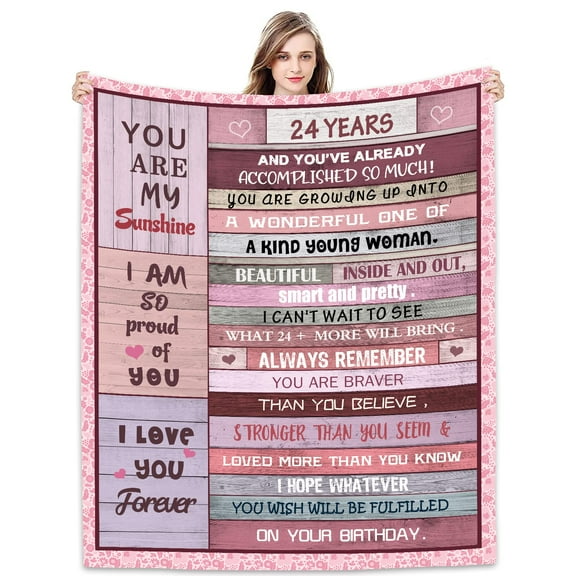 LHSHID 24th Birthday Gifts For Her Blanket Turning 24 Gifts For Women Girls Sister Friends 24th Birthday Gift Ideas 24 Year Old Women Fleece Blankets 30x40in