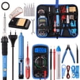 thumbnail image 1 of Kit de soldadura para cautín, kit eléctrico de 60 W, temperatura ajustable con multímetro digital, soporte para cautín, bomba desoldadora y bolsa de herramientas portátil de PU, 1 of 5