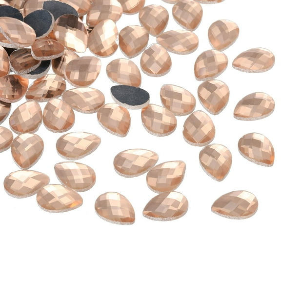 Uxcell Flat Back Acrylic Teardrop Gems, 18x13mm Teardrop Rhinestones Bead, Golden Champagne 50Pcs