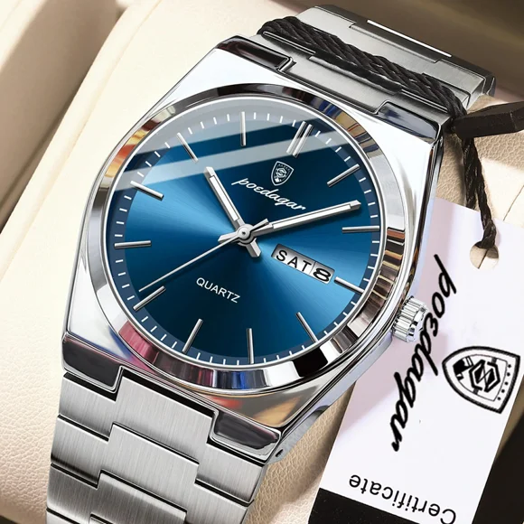 Poedagar Man Wristwatch Sport Quartz Stainless Steel Male Watches Waterproof Date Watch
