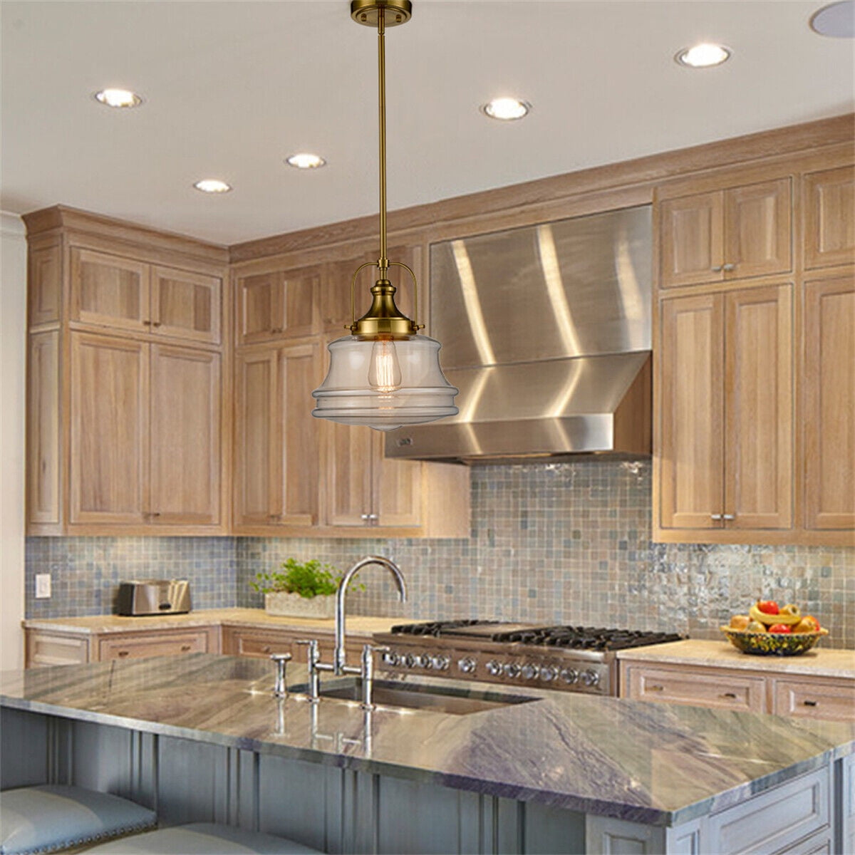 Modern Schoolhouse Pendant Light Fixtures Brass Hanging Light for Kitchen Island