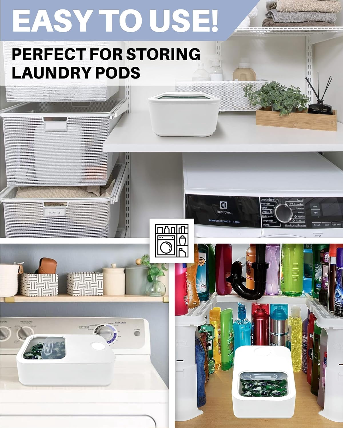 Skywin Laundry Pod Container with Sliding Lid (White)- 2 Pack Laundry Pod Storage Container for Laundry Room Container Organization great as Laundry Detergent Container