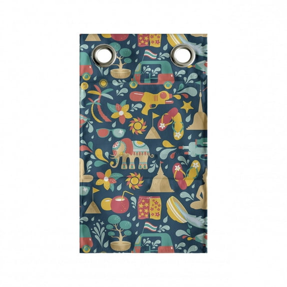 Festival Hanging Pocket Organizer, Thai Songkran Carnival Theme Underwater Items Tuk Tuk Floral Print, Printed Polyester Storage Bag with Pockets, 9" x 27", Dark Sky Blue Multicolor