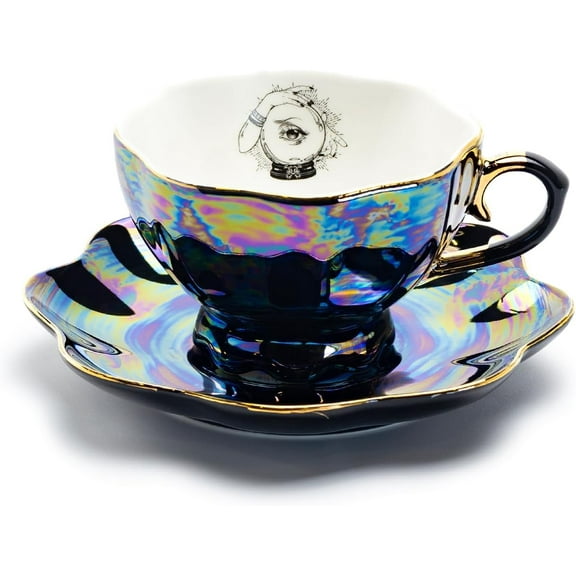 Grace Teaware Witchy Crystal Ball Black Gold Luster Tea Cup and Saucer