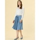 thumbnail image 3 of Falda plisada de cintura alta Allegra K hasta la rodilla retro para mujer Azul polvoriento M, 3 of 5