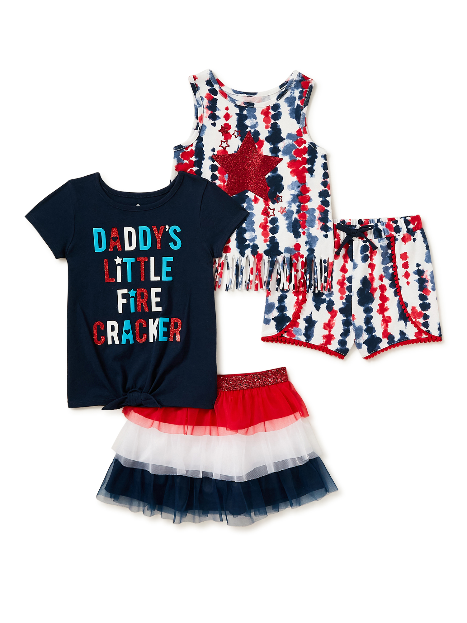 Toddler Girls Patriotic 4th of July Tank Top, Tshirt, Shorts & Skirt