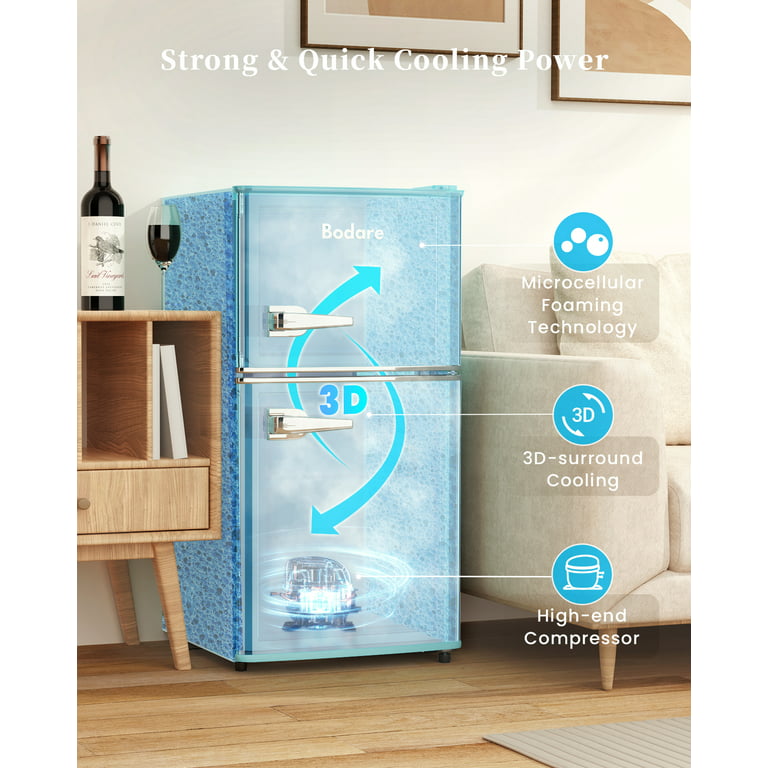 Bodare Retro Mini Fridge with Freezer: 3.2 Cu.Ft Mini Refrigerator with 2  Doors - Small Refrigerator Energy-Saving Compact Refrigerator - Small Fridge  for Bedroom Dorm (Blue) - Yahoo Shopping