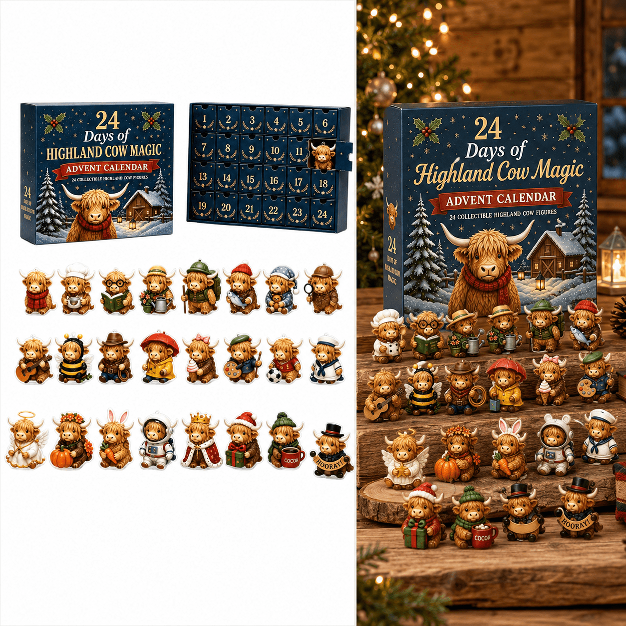 2026 Highland Cow Advent Calendar, 24 Days of Highland Cow Magic Countdown Calendar, Cute Collectible Cow Mini Figures, Farm Animal Christmas Decoration, Holiday Gift for Cow Lovers