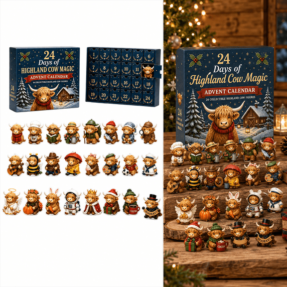 2026 Highland Cow Advent Calendar, 24 Days of Highland Cow Magic Countdown Calendar, Cute Collectible Cow Mini Figures, Farm Animal Christmas Decoration, Holiday Gift for Cow Lovers