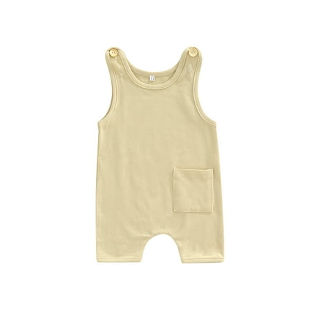 

WPNAKS Baby Summer Suspenders Jumpsuit Toddlers Solid Color Sleeveless Short Rompers for Girls Boys 0-3 Years