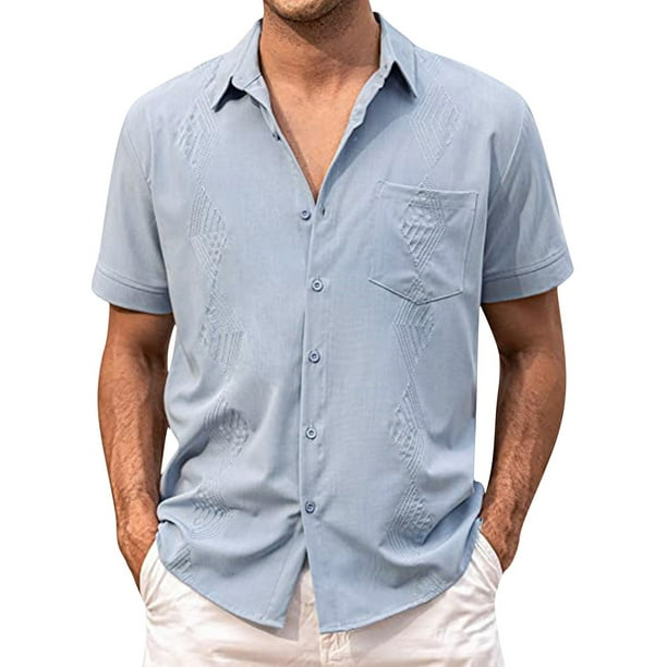 Camisas Casuales Para Hombre Camisa de manga corta bordada de playa suelta informal de verano para hombre (Grey, XXL)