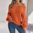 thumbnail image 2 of UJNDER Women Casual Sweater Off Shoulder Neck Sleeve Knitted Pullover Sweaters for Women Orange S, 2 of 3