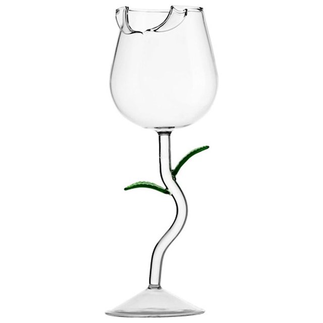 Taza de cristal con forma de rosa de 150 ml para regalo de boda de fiesta transparente, verde y rosa