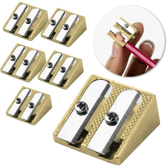 Mr. Pen- Handheld Metal Pencil Sharpener with 2 Holes, 6 Pack, Gold, Colored Pencil Sharpener
