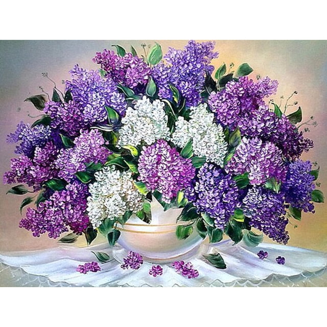 EverShine Diamond Mosaic Lilac Cross Stitch Diamond Painting Full Square Flowers Picture Rhinestone Bead Embroidery Handmade ArtRound Drill 50x40cm Gao Jinjia LED