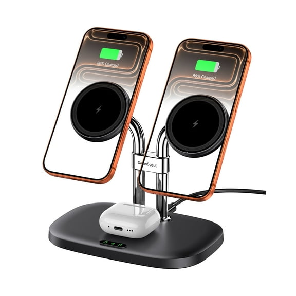 SwanScout Wireless Charger for iPhone 16 Series, Dual Magnetic Charger for iPhone 15/14/13/12 Series, Charging Station for Airpods 4/Airpods Pro 2/3, SwanScout 706M