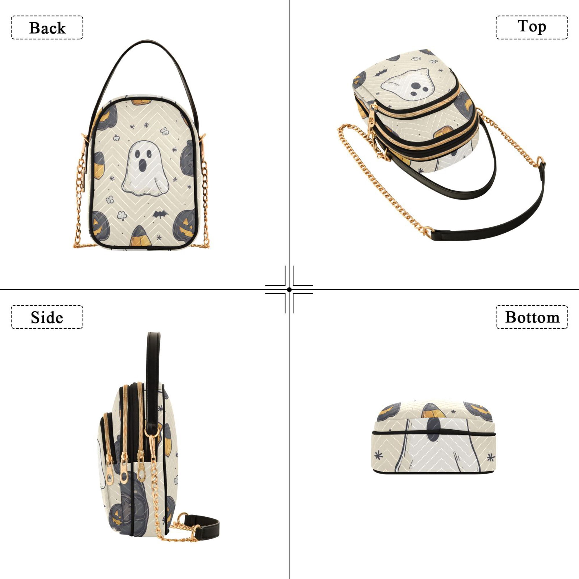 FORMRS Crossbody Bag for Women Quilted Travel Shoulder Cell Phone Purse with Chain Strap Handbag, Halloween Black Pumpkins
