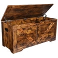thumbnail image 1 of Coffre de Rangement en Bois, Boîte de Rangement Rétro avec Découpe en U et 2 Charnières de Sécurité, Brun Rustique, 1 of 7
