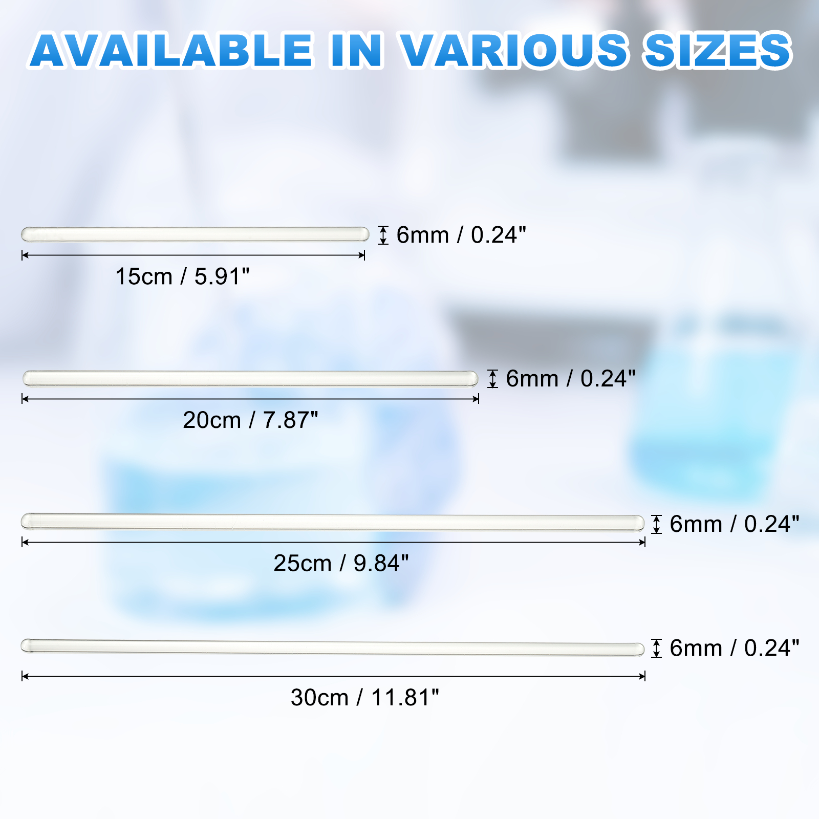 Borosilicate Glass Stick, 7.87inch 6mm Diameter Glass Stirring Rod 24Pcs