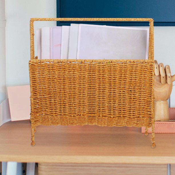 unbranded Cesta De Almacenamiento Tejido Color Marrón Claro Para Revistas Y Objetos Personales En El Hogar