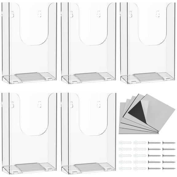 Evjurcn 5 pack A6 Clear Acrylic Wall Mounted Document Holder, Brochure and Magazine Rack for Restaurant Menus, Office Files, Home Organization