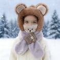 thumbnail image 2 of Krdevn Cute Bear Ear Plush Kids Earflap Hat Matching Bear Scarf Set Soft Thermal Windproof Winter Cold Weather Cap for Toddler Boys Girls, 2 of 4