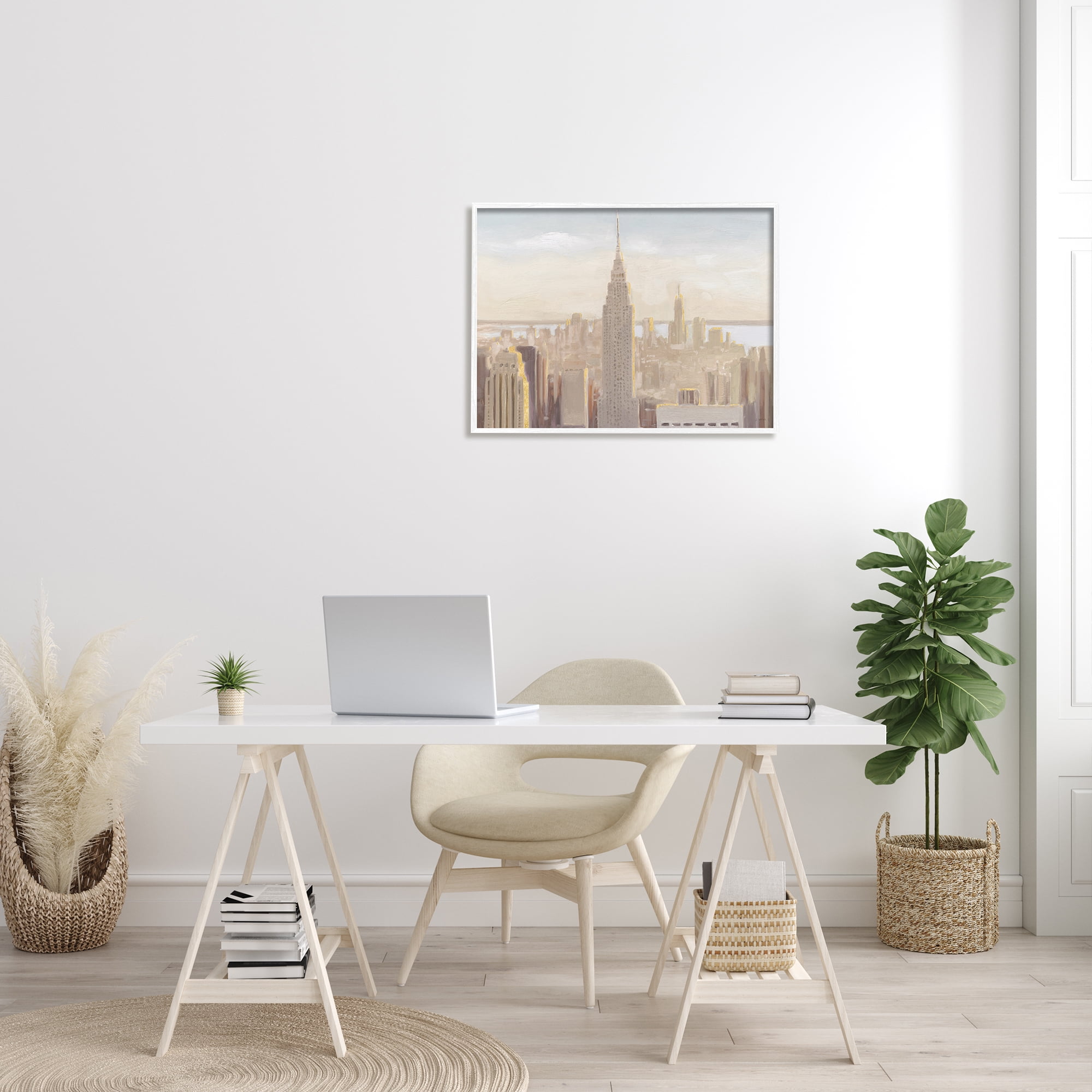 Stupell Industries Manhattan Dawn Painting Travel & Places Painting White Framed Art Print Wall Art, 30 x 24