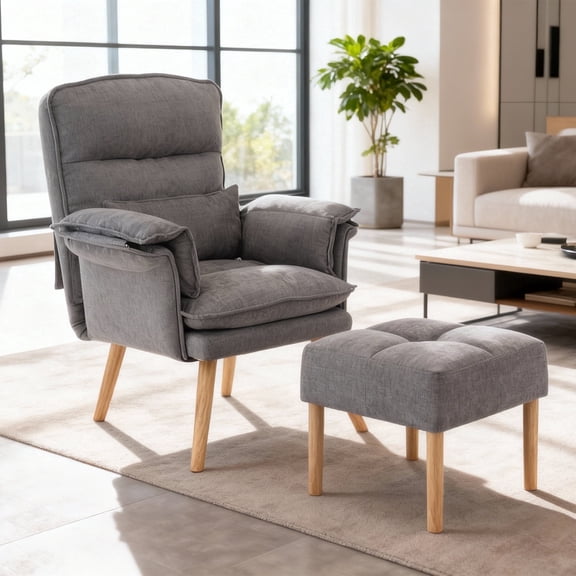 CoVibrant Recliner Accent Chair with Ottoman, Upholstered Lounge Sofa Chair with Adjustable Backrest & Padded Armrest for Living Room, Reading Room