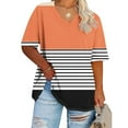 thumbnail image 3 of TKLPEHG Western Tops For Women Short Sleeve T Shirts Plus Size V-Neck Tunic Tops Fashion Summer Casual Loose Color Block Stripe Patchwork Graphic Tee Comfy Blouses (Orange,XXL), 3 of 4