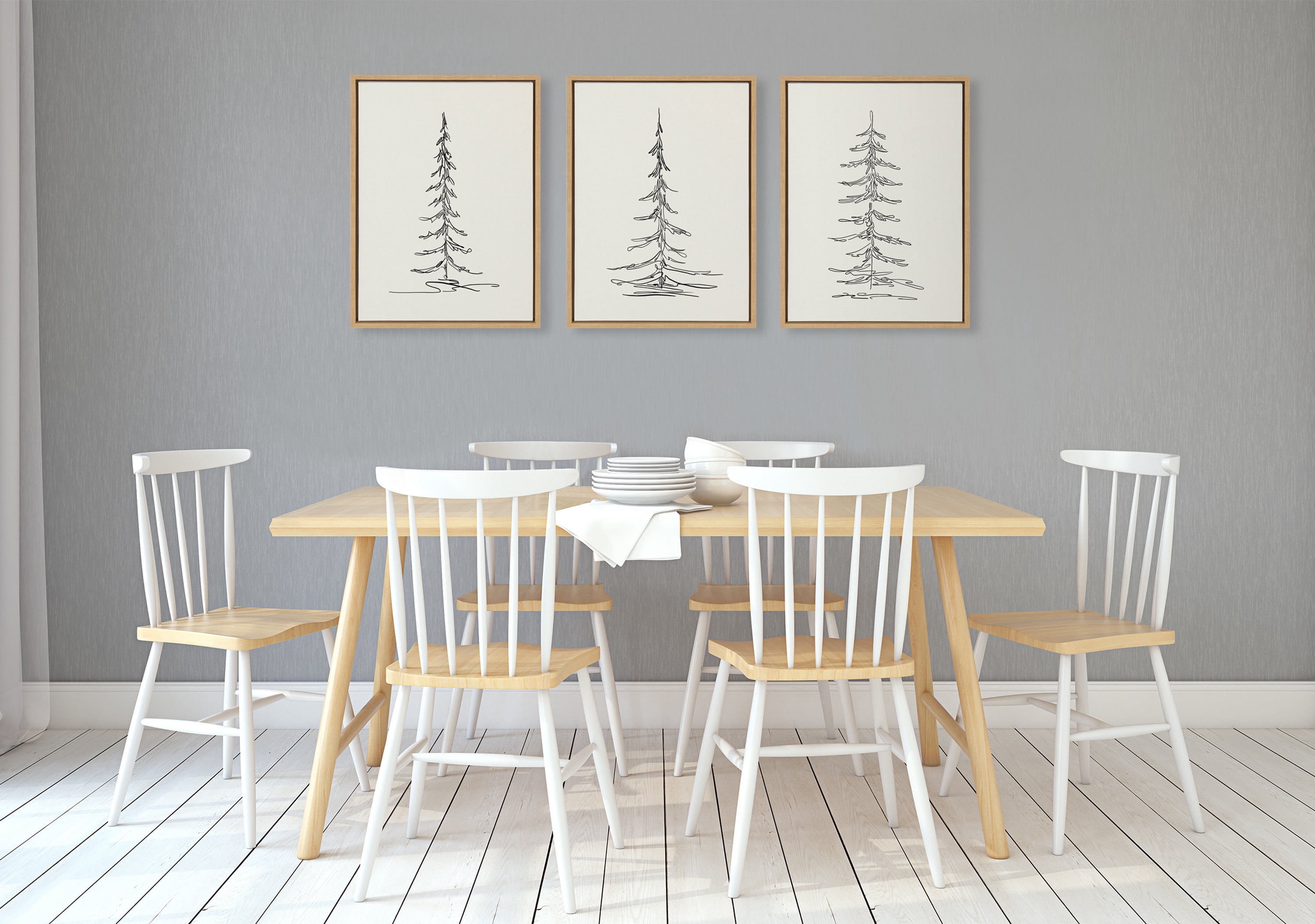Sylvie Minimalist Evergreen Trees 18 in x 24 in Framed Painting Canvas Art Prints, by Kate and Laurel Set of 3