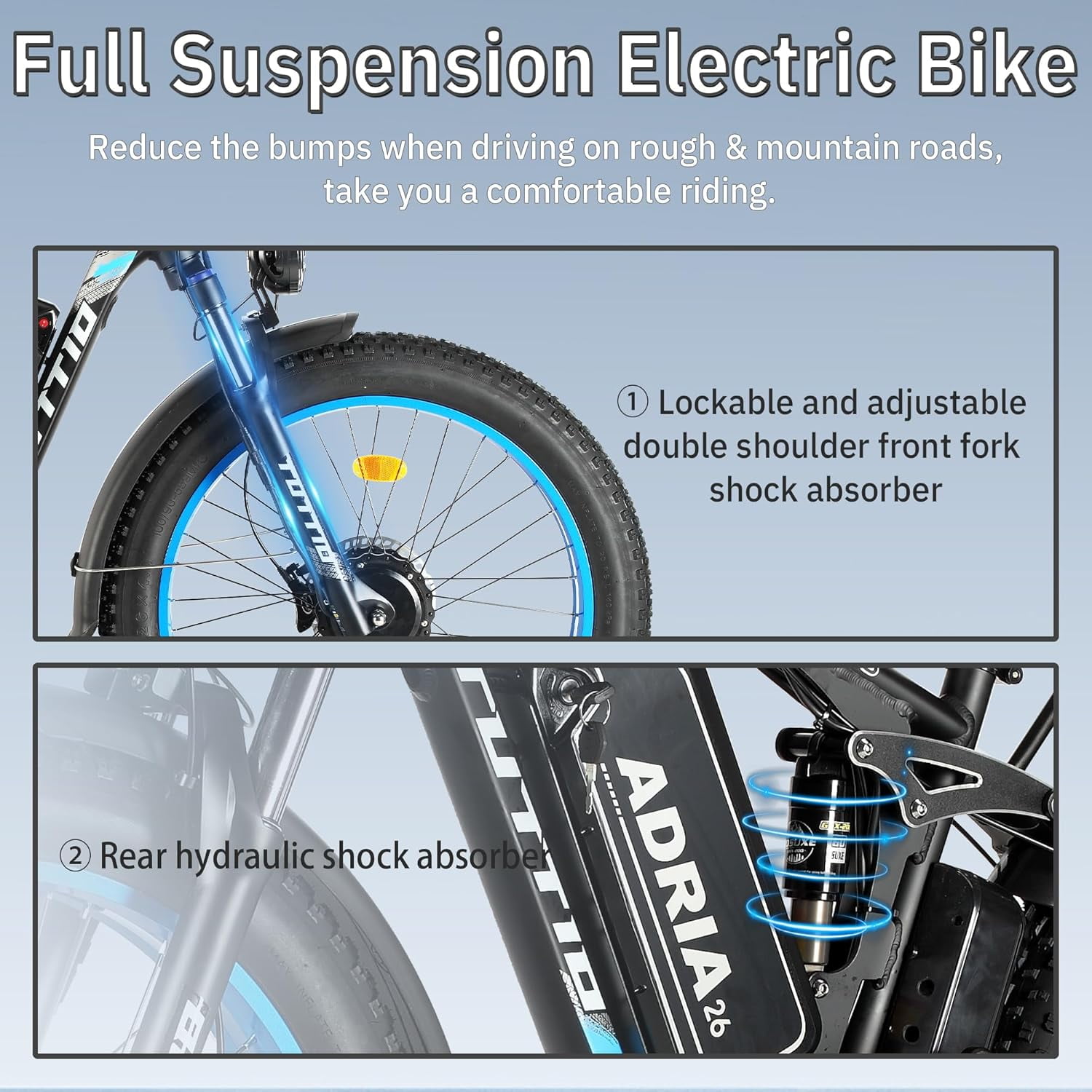TUTTIO ADRIA26 Electric Bike for Adults, Removable 52V 30Ah Long Range Battery, Up to 100 Miles, 26” Fat Tire All-Terrain E-Bike for Mountain & Snow Riding, UL 2849