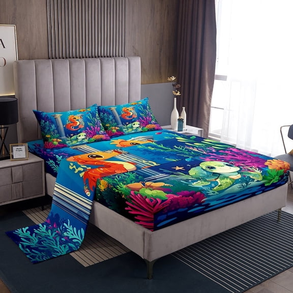 Erosebridal Watercolr Abstract Sheet Set Full, Retro Geometric Bedding Sets Full Size, Teens Adults 4 Pieces