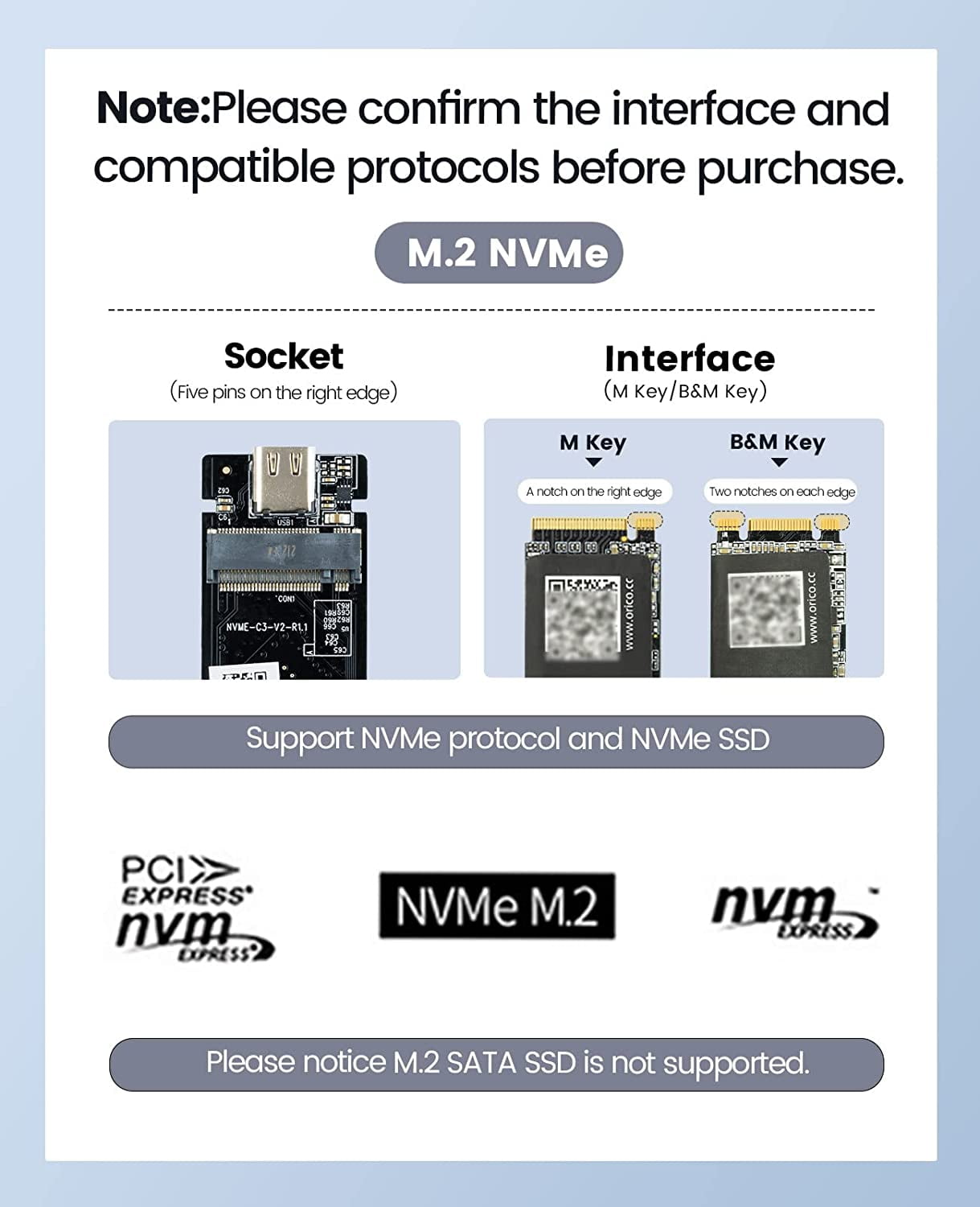 ORICO M.2 NVME SSD Enclosure 40Gbps PCIe3.0x4 USB Type-C Aluminum Adapter, NVME 2280 M-Key(B+M Key) External Solid State Drive Case,Compatible with Thunderbolt 3/4 USB3.2/3.1/Type C-Silver(No Drive)