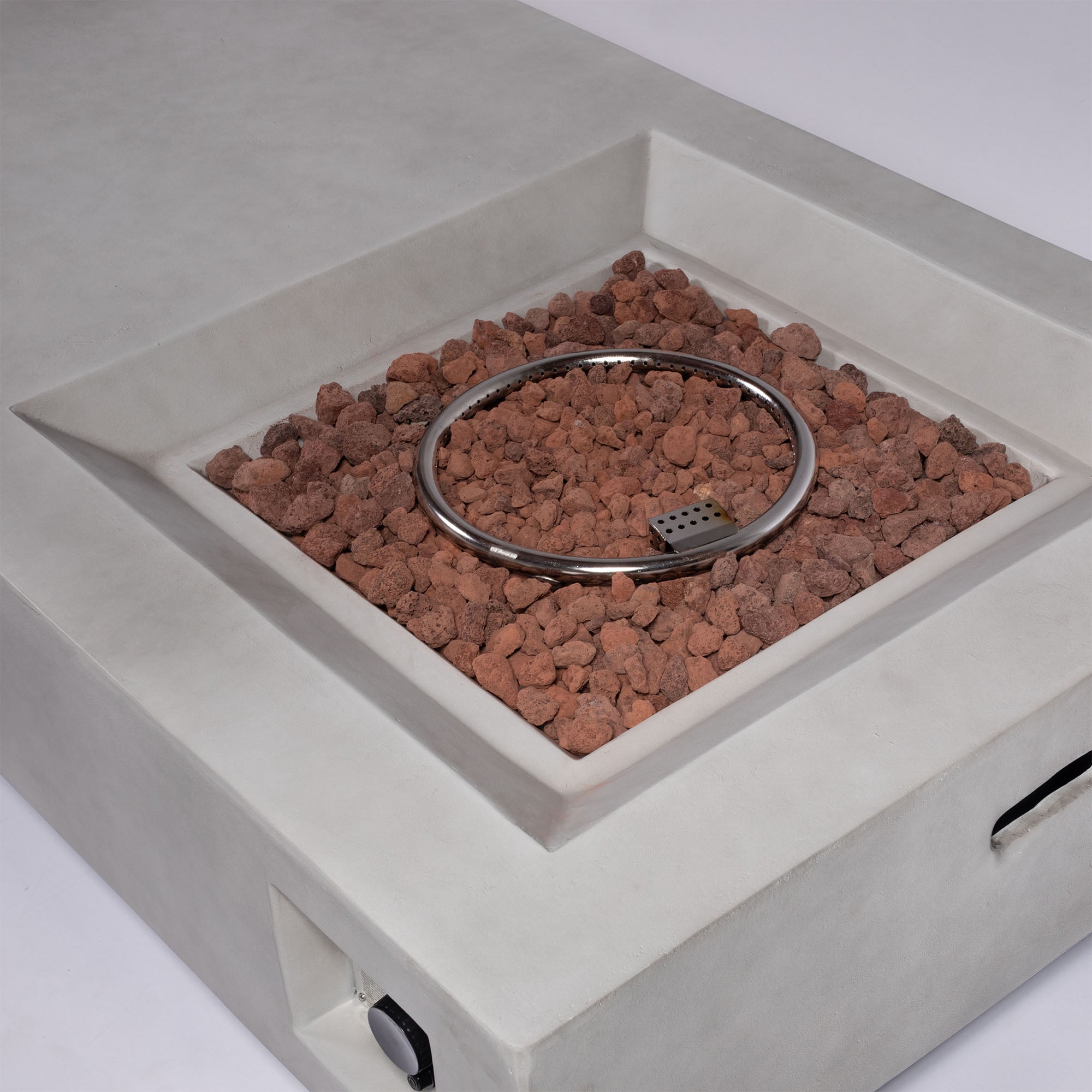 E-Western 60" Propane Fire Pit Table with 50,000 BTU Rectangular Concrete Design, Adjustable Flame, Lava Rocks and Rain Cover for Outdoor Patio Garden Backyard