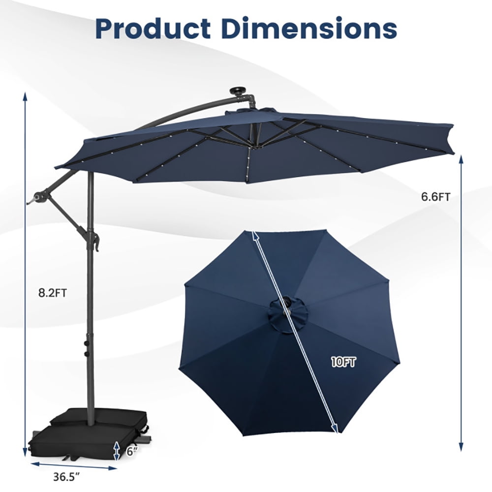 Aimee Lii 10 Feet Cantilever Umbrella with 32 LED Lights and Solar Panel Batteries, Table Umbrella Outdoor for Patio, Pool, Beach, Navy Aimee Lii 10 Feet Cantilever Umbrella with 32 LED Lights and Solar Panel Batteries, Table Umbrella Outdoor for Patio, Pool, Beach, Navy