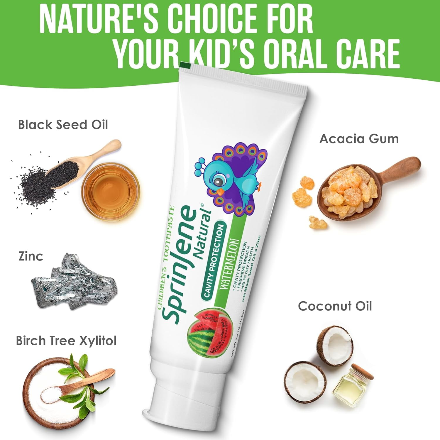 SprinJene Natural Children's Watermelon Toothpaste with Cavity Protection, Pack of 4