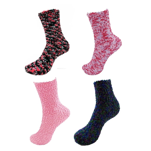 BambooMN Assorted Women's Super Soft Cozy Warm Rainbow Multicolored Colorful Microfiber Fuzzy Knobby Socks, 4 Pairs Assortment 82