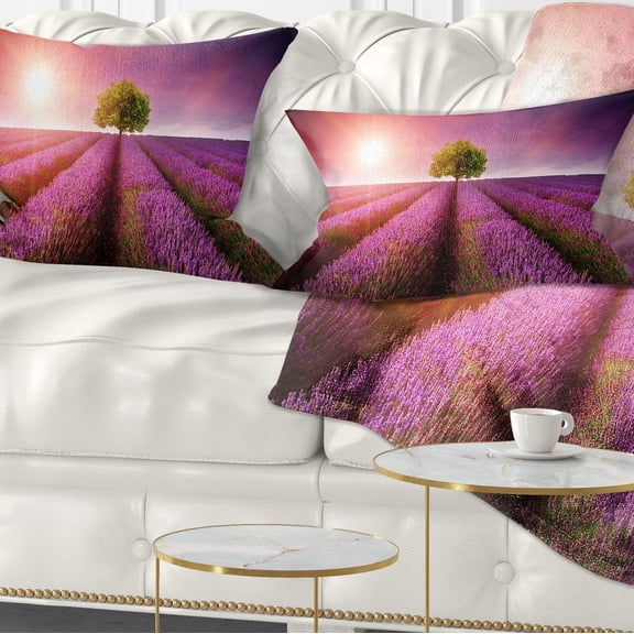 Designart Purple Sky over Stunning Lavender Field - Floral Throw Pillow - 12x20