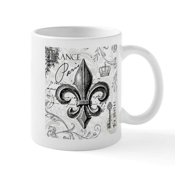 CafePress - Vintage French Fleur De Lis Mug - 11 oz Ceramic Mug - Novelty Coffee Tea Cup