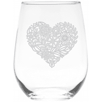C&M Personal Gifts 17 oz Heart Stemless Wine Glass (Style H1)
