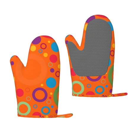 ZNDUO Kitchen Oven Gloves, Durable Heat Resistant Oven Gloves with Quilted Liner Non-Slip Textured Grip Perfect for BBQ, Baking, Cooking and Grilling, Colorful Circle Pattern