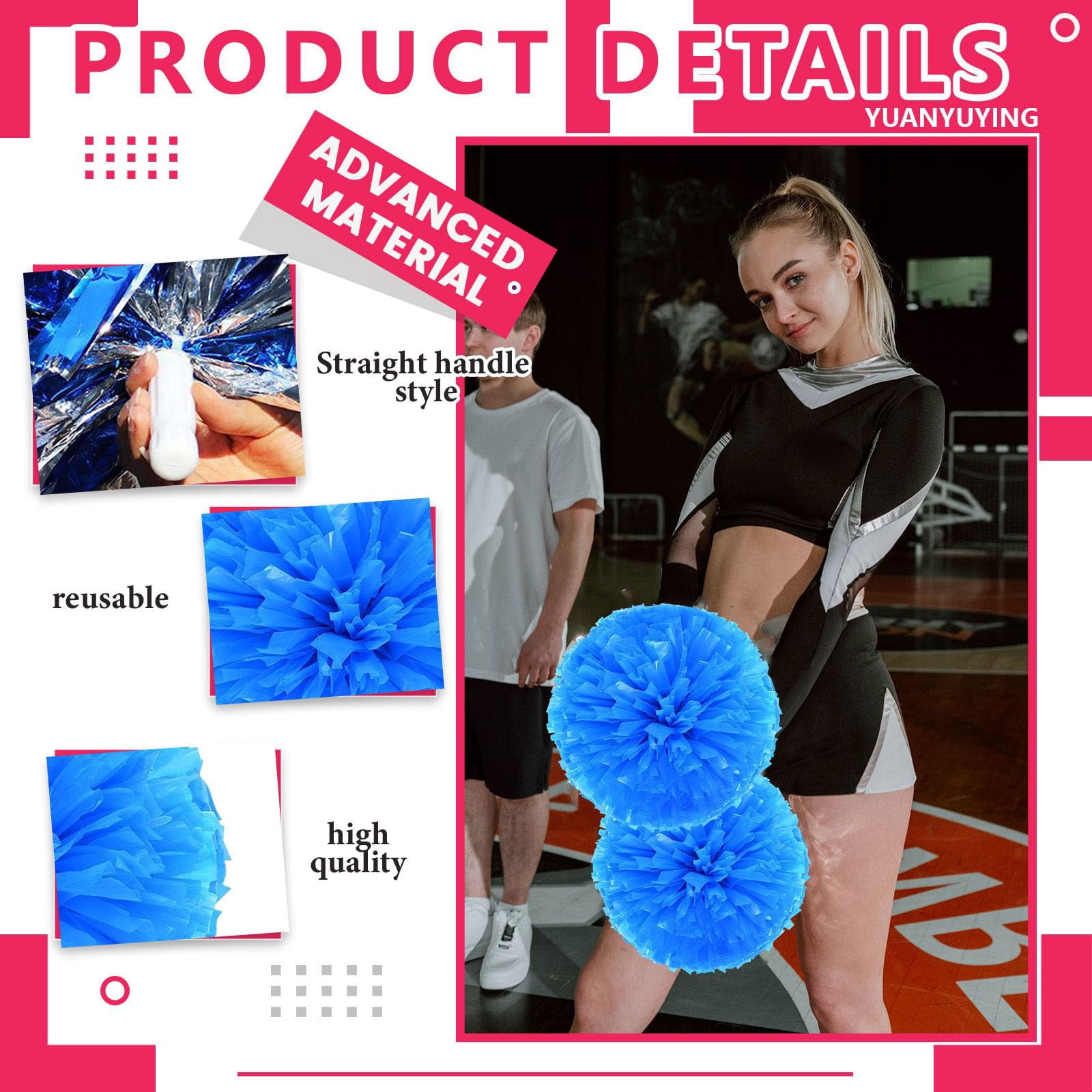 10 Pcs Cheerleading Pom Poms, Cheerleader Pompoms with Straight Handle Style,Fit for Team Spirit Sports Dance Cheering